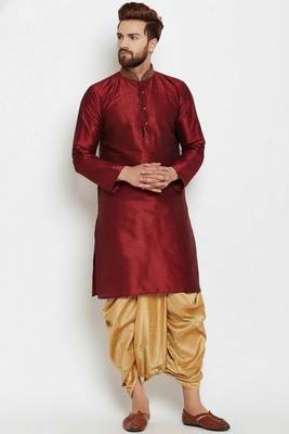 Maroon embroidered dupion art silk kurta set 1