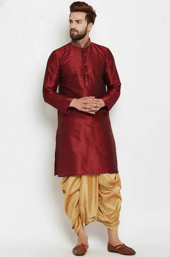 Maroon embroidered dupion art silk kurta set