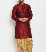 Maroon embroidered dupion art silk kurta set