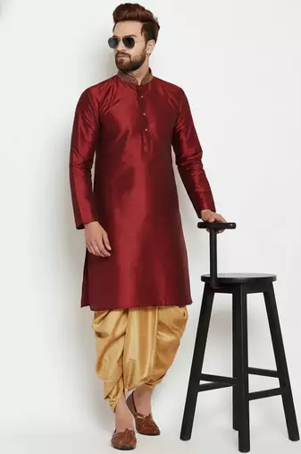Maroon embroidered dupion art silk kurta set