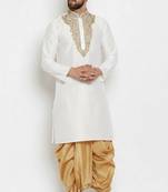 White embroidered dupion art silk kurta set