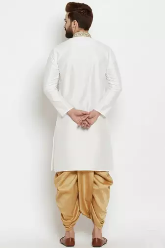 White embroidered dupion art silk kurta set