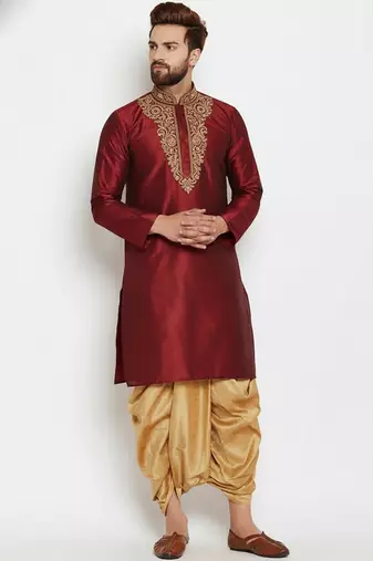 Maroon embroidered dupuon kurta set