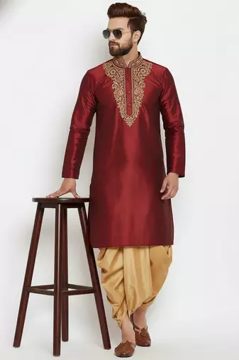 Maroon embroidered dupuon kurta set