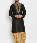 Black embroidered dupion art silk kurta set