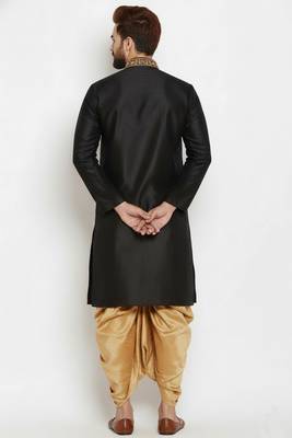 Black embroidered dupion art silk kurta set 2