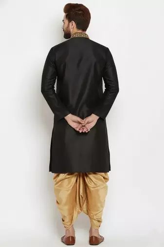 Black embroidered dupion art silk kurta set
