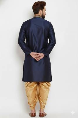 Navy embroidered dupion art silk kurta set 2