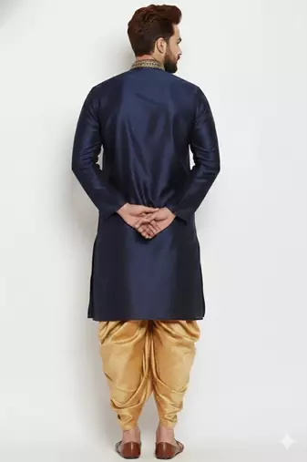 Navy embroidered dupion art silk kurta set