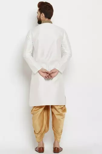 White embroidered dupion art silk kurta set