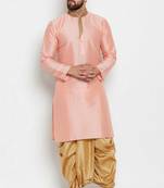 Peach embroidered dupion art silk kurta set