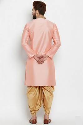 Peach embroidered dupion art silk kurta set 2