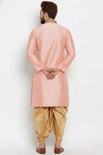 Peach embroidered dupion art silk kurta set
