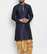 Navy embroidered dupion art silk kurta set