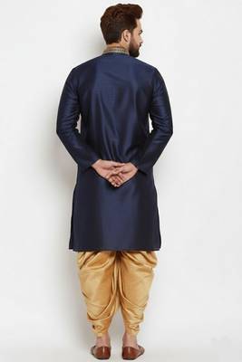Navy embroidered dupion art silk kurta set 2