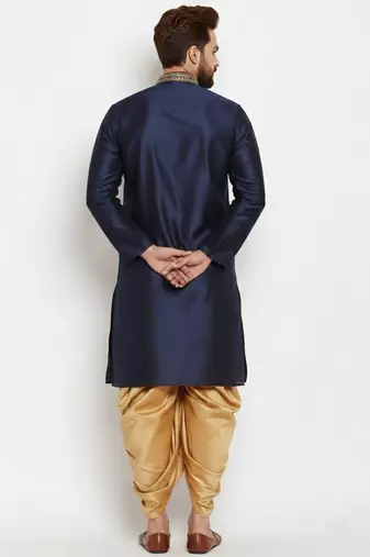 Navy embroidered dupion art silk kurta set