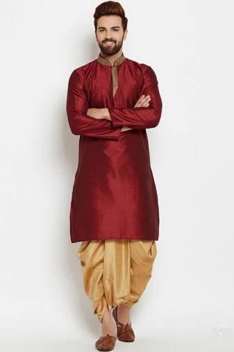 Maroon embroidered dupion art silk kurta set