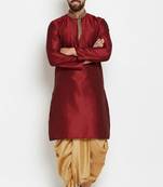 Maroon embroidered dupion art silk kurta set