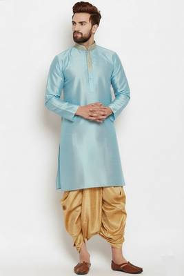 Light blue embroidered dupion art silk kurta set 1
