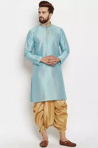 Light blue embroidered dupion art silk kurta set