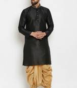Black embroidered dupion art silk kurta set