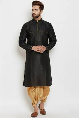 Black embroidered dupion art silk kurta set 1