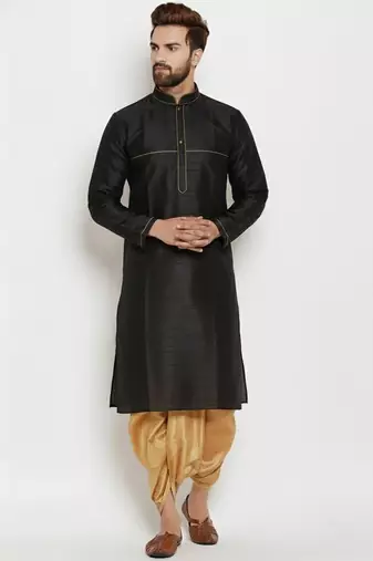 Black embroidered dupion art silk kurta set