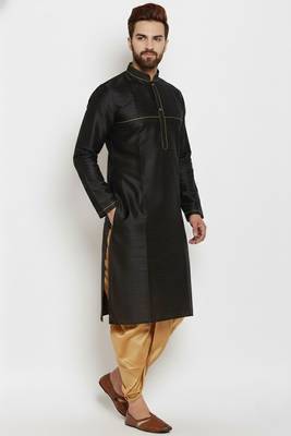 Black embroidered dupion art silk kurta set 2
