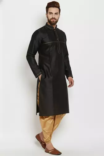 Black embroidered dupion art silk kurta set
