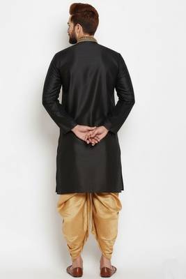 Black embroidered dupion art silk kurta set 2