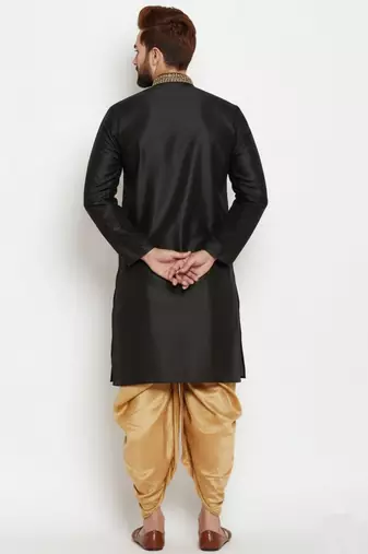 Black embroidered dupion art silk kurta set