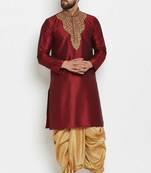 Maroon embroidered dupion art silk kurta set