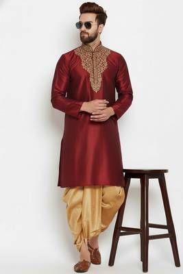 Maroon embroidered dupion art silk kurta set 2