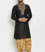 Black embroidered dupion art silk kurta set