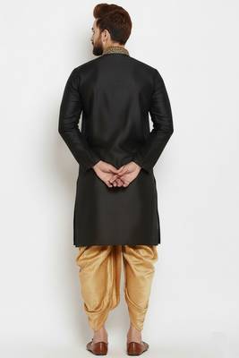 Black embroidered dupion art silk kurta set 2