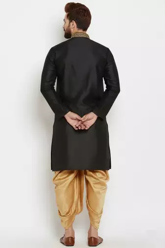 Black embroidered dupion art silk kurta set