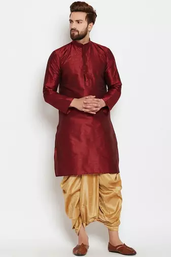 Maroon dupion art silk kurta set