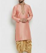 Peach embroidered dupion art silk kurta set
