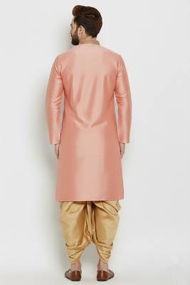 Peach embroidered dupion art silk kurta set 2