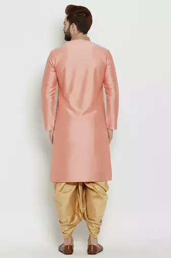 Peach embroidered dupion art silk kurta set