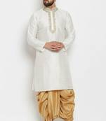 White embroidered dupion art silk kurta set