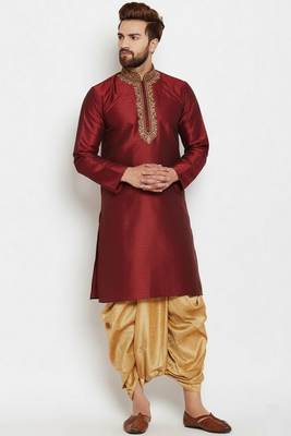 Maroon embroidered dupion art silk kurta set 1
