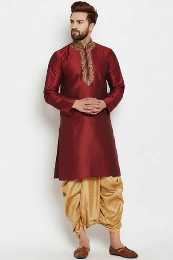 Maroon embroidered dupion art silk kurta set