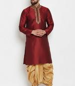 Maroon embroidered dupion art silk kurta set