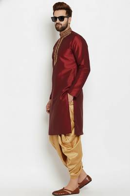 Maroon embroidered dupion art silk kurta set 2