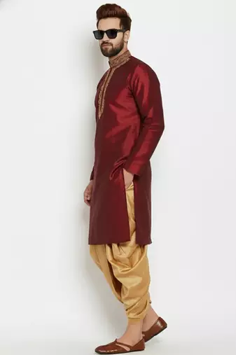 Maroon embroidered dupion art silk kurta set