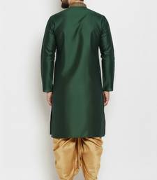 Bottle green embroidered dupion art silk kurta set