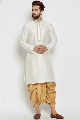 White embroidered dupion art silk kurta set 1