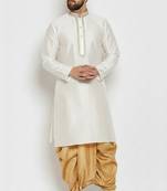 White embroidered dupion art silk kurta set