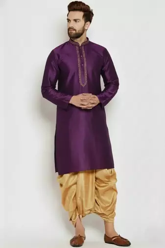 Purple embroidered dupion art silk kurta set